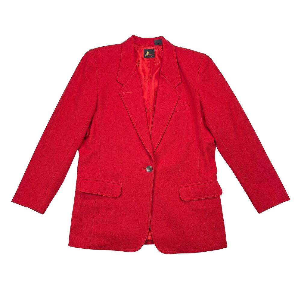 VTG Liz Claiborne Red Wool Blazer Womens 8P LizSport Petite Career Classic 90s